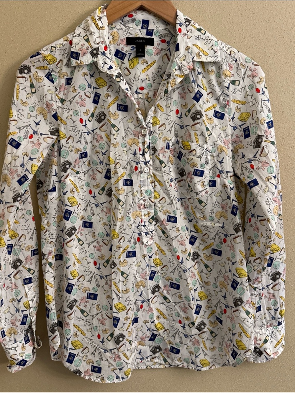J Crew Top Size 4 Women Graphic Print Travel Paris France Vacation Europe
